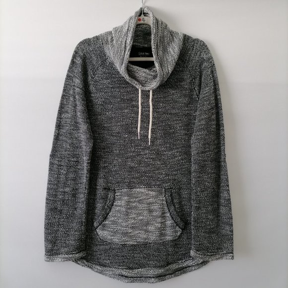 Calvin Klein Performance Gray Hi Low Hem Roll Tab Sleeve Cowl Neck Sweater M - Picture 1 of 7